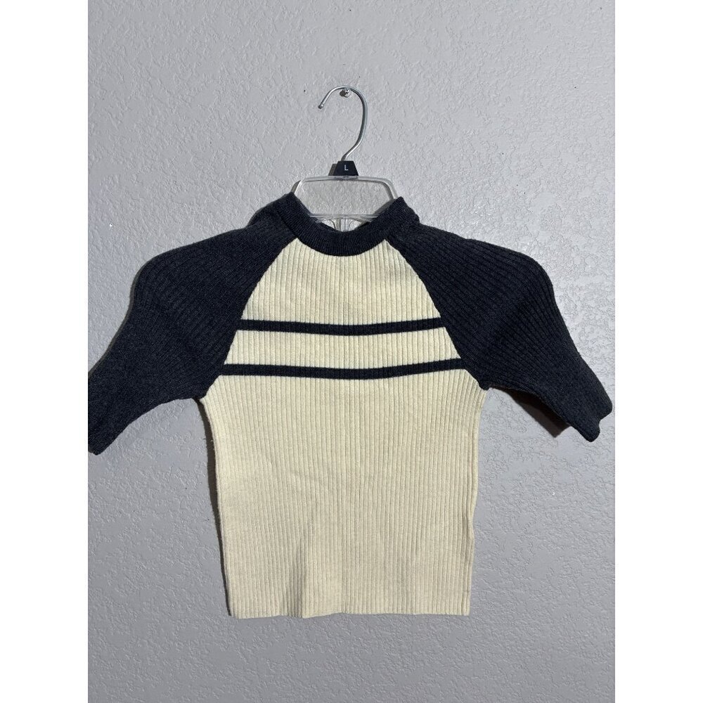 BDG Sweater Womens size XS Raglan Ribbed Knit Top Cream & Black Striped